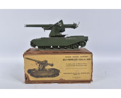A BOXED BRITAINS SELF PROPELLED 155mm GUN, No.2175, appears complete, playworn condition with some very minor paint loss and 