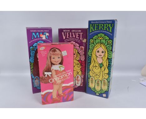 FOUR BOXED IDEAL DOLLS, the first a Movin'... Groovin' Velvet, reference 1027-2, wearingg a pink and white lace dress, with f