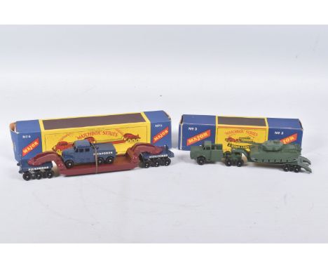 TWO BOXED MATCHBOX SERIES MAJOR PACKS, Thornycroft Mighty Antar Tank Transporter and Centurion Tank, No.M3, Transporter has k