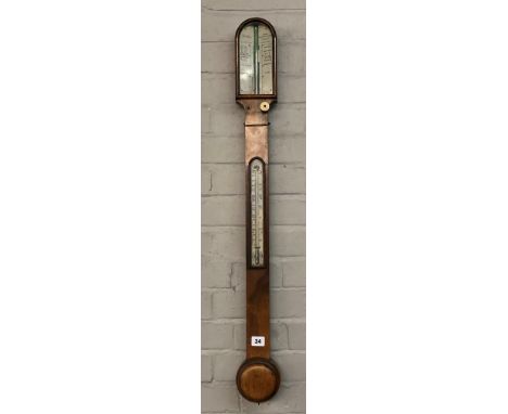 19TH CENTURY WALNUT CASED MERCURY STICK BAROMETER BY CHADBURN OPTICIAN TO HIS ROYAL HIGHNESS ,LIVERPOOL.91CM