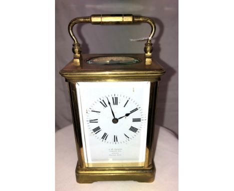 FRENCH 5 PANE CARRIAGE CLOCK ENAMEL DIAL J W BENSON,LUDGATE HILL LONDON 16CM HIGH  
