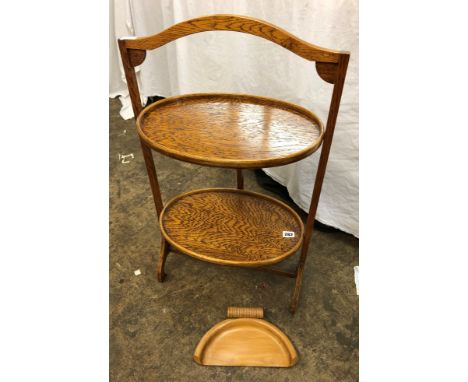 OAK 1930S TWO PLATEAU FOLDING CAKE STAND AND ART DECO DESIGN CRUMB TRAY