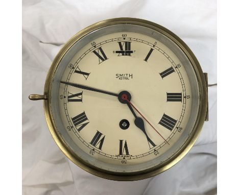 A SMITH ASTRAL BRASS CASED SHIPS PORTHOLE CLOCK 17CM DIAL  