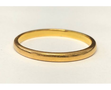 22CT YELLOW GOLD WEDDING BAND 3.1G APPROX SIZE S