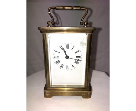 A BRASS CARRIAGE CLOCK A/F 14CM HIGH 