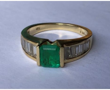 14K GOLD EMERALD CHANNEL SET RING 4.6G APPROX SIZE L/M