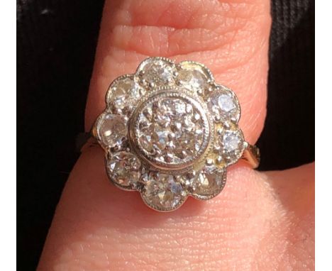 GOLD AND PLAT DIAMOND CLUSTER RING 3.G APPROX SIZE J