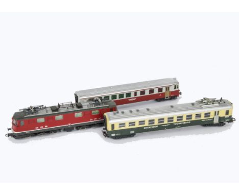 Unboxed HO Gauge Swiss Locomotive and Coaching Stock by Roco and Others, comprising a Roco class Ae6/6 electric locomotive in