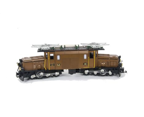 An LGB G Scale Ref 20400 Rhatische Bahn Co-Co 'Krokodil' Electric Locomotive, in Rh B brown as no 414, E, box VG, slight fadi