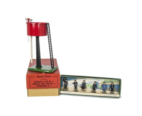 Dinky Toys for O Gauge Boxed Set No 1 'Station Staff' and Water Tower, the six figures in original box circa 1937-9, with Her