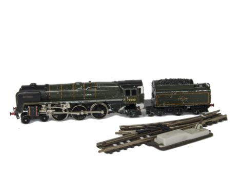 Trix 00 Gauge metal body BR green 70000 'Britannia', F, lacks handrail on one side, fair amount of paint loss mainly along ed