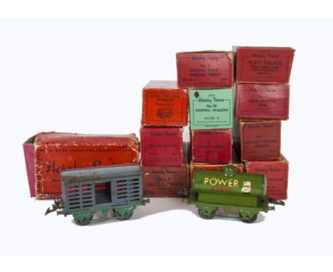 Hornby O Gauge Boxed 4-wheeled Freight Stock, including OAG Cream BP Petrol tanker and LNER Milk Traffic Van, Yellow and Buff