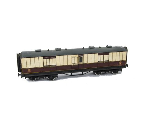 A Kit-built O Gauge LNWR/WCJS Full Brake Coach, with wooden body and reasonably fine-scale insulated wheels, nicely lined and