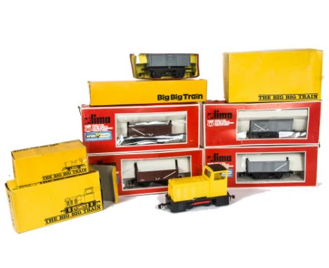 Tri-ang 'Big Big' and Lima O Gauge Trains, including boxed yellow 0-4-0 Diesel, yellow gondola wagon, 4-section 'Change-a-tru