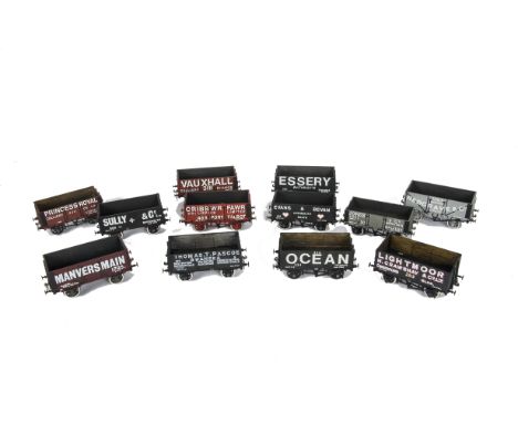 Finescale O Gauge Private Owner Coal Wagons by Slaters or similar, one dozen assorted open wagons, including Essery, Evans & 