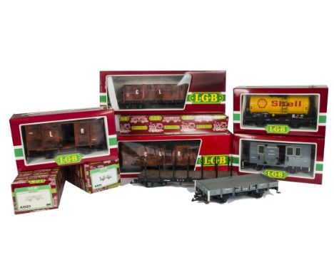 Modified LGB G Scale Rolling Stock, Ten assorted wagons, the majority repainted or weathered in 'Cumberland Light Railway' co