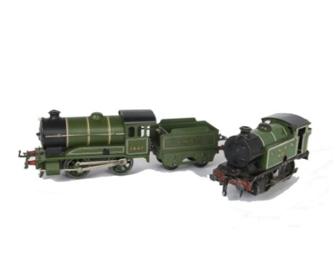 Hornby O Gauge Post-war Clockwork LNER Tender and Tank Locomotives, a no 501 0-4-0 in green with 1842 to cabsides and lined t