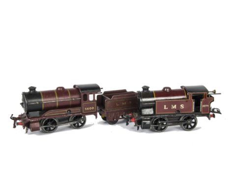 Hornby O Gauge Post-war Clockwork LMS Tender and Tank Locomotives, a no 501 0-4-0 in crimson with 5600 to cabsides and lined 