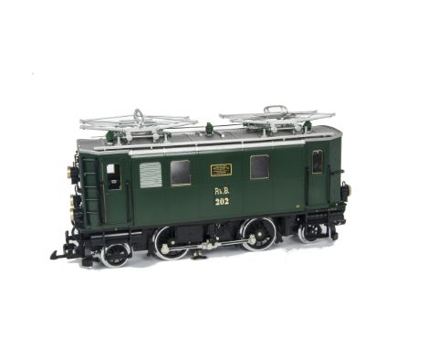 An LGB G Scale Ref 23450 Rhatische Bahn 1-B-1 Electric Locomotive, in Rh B green as no 202, Märklin sticker to base, E, box E