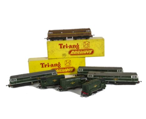 Tri-ang TT Gauge Diesel Locomotives, six T96  A1A A1A Diesel, ( two boxed and one repainted brown to an amateur standard), th