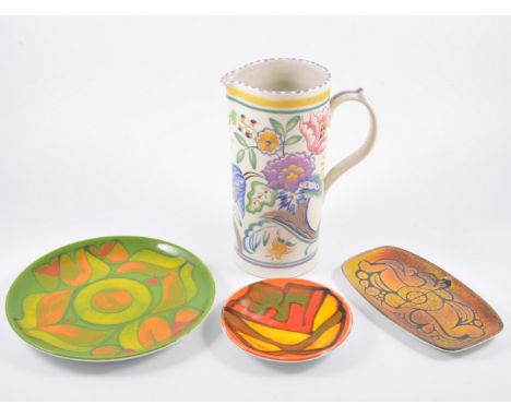 Poole Lemonade jug, together with three later Delphis dishes (4)