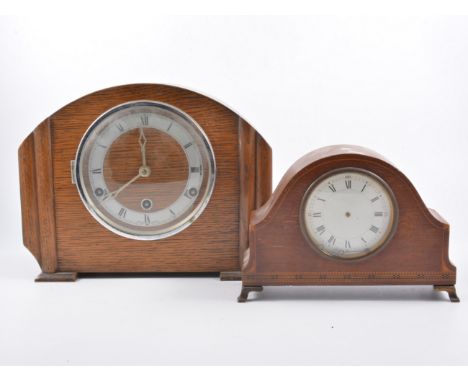 Oak case mantel clock, Westminster striking movement, and one other.