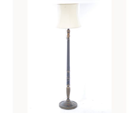 Black japanned standard lamp, turned and reeded column, height 152cm excluding fittings