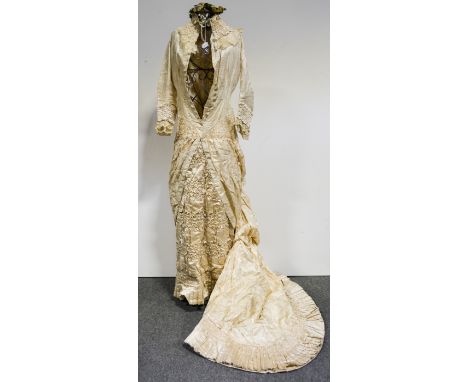 Victorian half bustle wedding dress, cream silk with lace collar and cuffs.(mannequin not included)