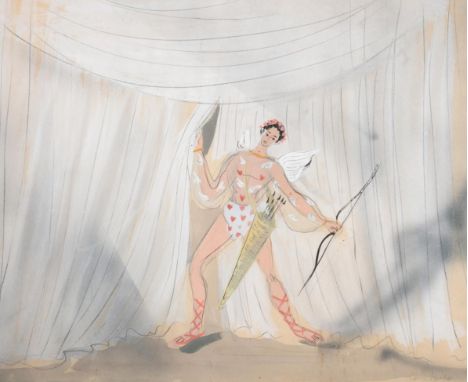 Dame Laura Knight RA, RWS, RE, RWA, PSWA, DBE (1877-1970) Cupid holding a bow and arrows Signed, mixed media, 32cm by 39.5cm 
