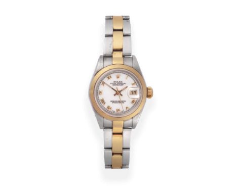 A Lady's Steel and Gold Automatic Calendar Centre Seconds Wristwatch, signed Rolex, Oyster Perpetual, Superlative Chronometer