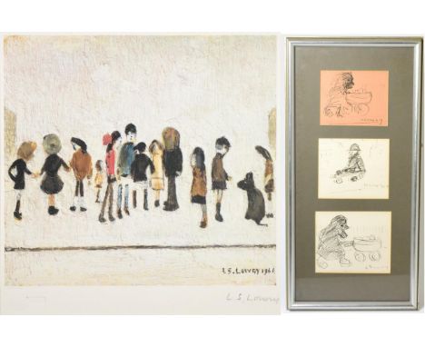 After Laurence Stephen Lowry RA (1887-1976) ''Group of Children'' Signed in pencil, with the blind stamp for the Fine Art Tra