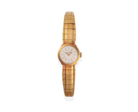 A Lady's 18ct Gold Wristwatch, signed Jaeger LeCoultre, 1964, lever movement signed, silvered dial with baton markers, snap-o