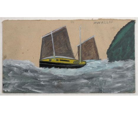 Alfred Wallis (1855-1942) Sailing Boat Signed in pencil, mixed media, 18.5cm by 33.5cm Provenance: From the Estate of the lat