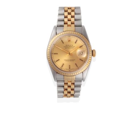A Steel and Gold Automatic Calendar Centre Seconds Wristwatch, signed Rolex, Oyster Perpetual, Superlative Chronometer Offici