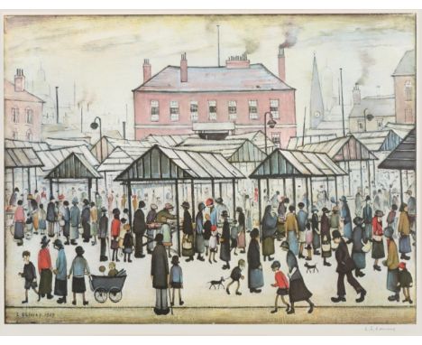After Laurence Stephen Lowry RA (1887-1976) ''Market Scene in a Northern Town'' Signed in pencil, from an edition of 750, a c