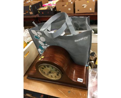 Box of assorted, mantle clock and CDs 