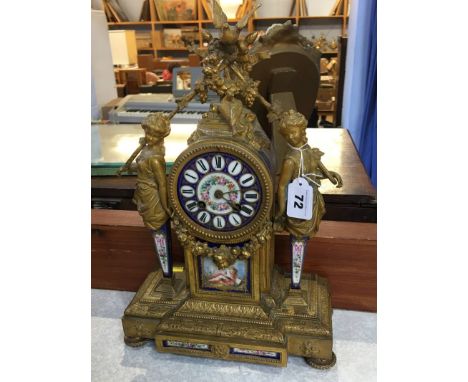 Gilt metal mantle clock, the movement stamped Japy Freres, the case stamped PH Mourey 72