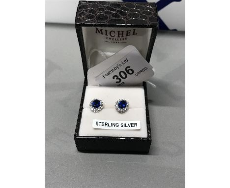 1 PAIR STERLING SILVER BLUE & WHITE EARRINGS