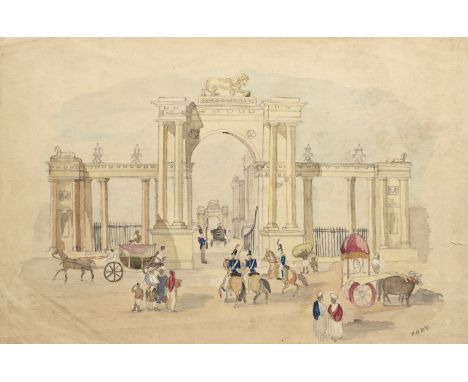 Hastings Hadley D'Oyly (British, 1864-1906)Three views of India inculding the entrance of Government House, Calcutta; an inte