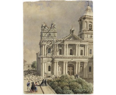 Charles William Andrews (British, circa 1830-1869)Manila Cathedral after the 1863 earthquake, Philippines signed and dated 'C