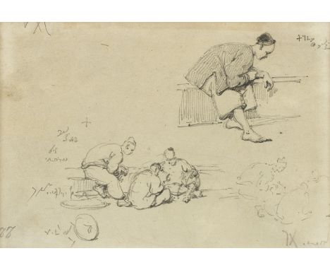 George Chinnery (London 1774-1852 Macau)Studies of Chinese men playing cardsannotated throughout pencil 15.6 x 22.3cm (6 1/8 