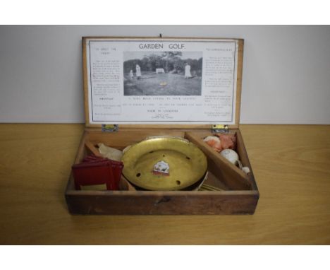 Garden Golf, early 20th century, with pictorial label to inside of lid Made In England Capt W P Dean Burgess Hill Sussex, 9 h