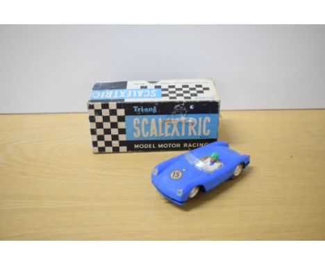 A Minimodels Tri-ang Scalextric Car, C61 Porsche in blue with racing number 15, driver wearing green helmet, both front wheel