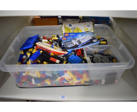 Lego, approx 4kg of mixed Lego pieces including Vehicles, Boats, Figures, Cogs etc including Lego City instruction booklets
