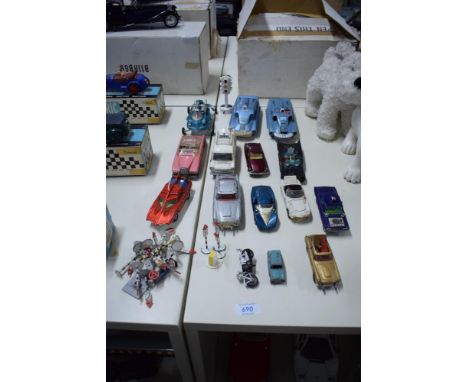 Playworn Die-casts, Dinky, 102 Joes Car, 100 Fab 1, 103 Spectrum Patrol Car, 104 Spectrum Pursuit Vehicle, Ford Transit Polic