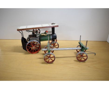 A Mamod Live Steam TE1A Steam Tractor with Log Trailer, burner tray present, original box present for Log Trailer, instructio