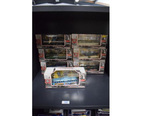 Seven Corgi Original Omnibus die-cast Blackpool Brush Railcoaches, 44001 Original Livery, 44002 Current Livery, OM44002 Terro