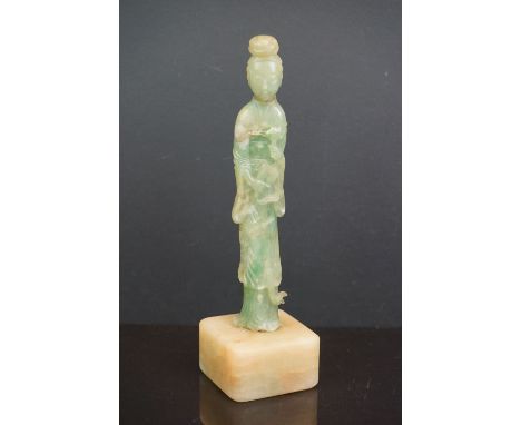 A ornamental jade oriental figure, stands approx 27cm (A/F). 