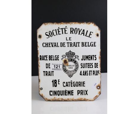 1953 Belgium Enamel Sign for the Royal Society of Belgian Draft Horses, 27cms x 22cms 