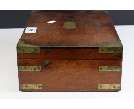 19th century Mahogany Brass Bound Box, 30cms long together with a 19th century Tunbridge Ware Box (a/f) containing various 19